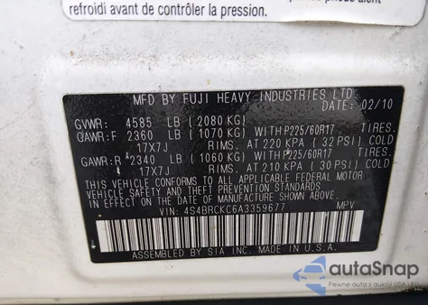 2010 Subaru Outback 2.5I Limited z USA, uszkodzony, nr VIN 4S4BRCKC6A3359677